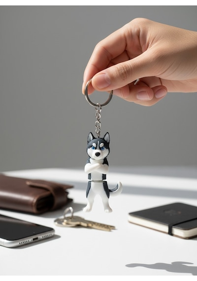 Husky Köpek Figürlü Hareketli Anahtarlık
