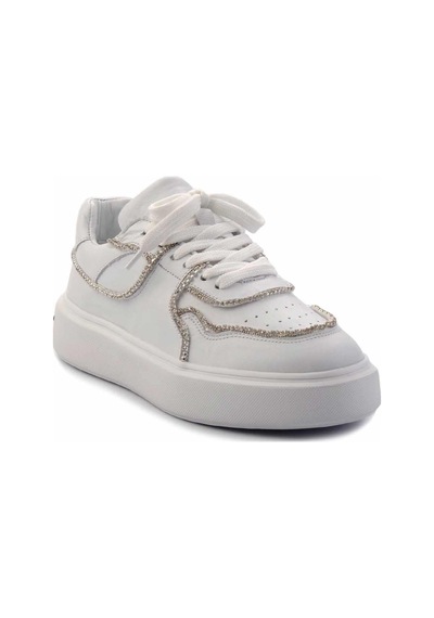 Bambi Beyaz Hakiki Deri Kadın Sneaker K01480136703 Beyaz