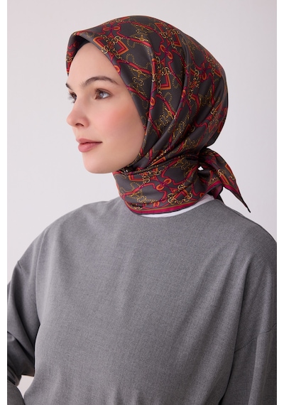 Klasik Desen İpek Twill Eşarp - 2026 İlkbahar-yaz T 4328 Füme