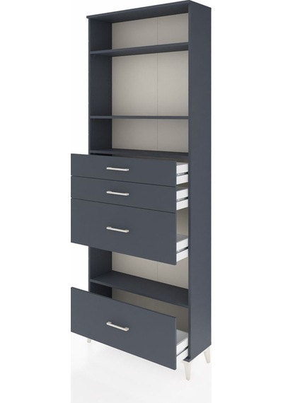 Arges Dolap 4 Raflı 4 Çekmeceli 88x30x243 Antrasit-antrasit Antrasit