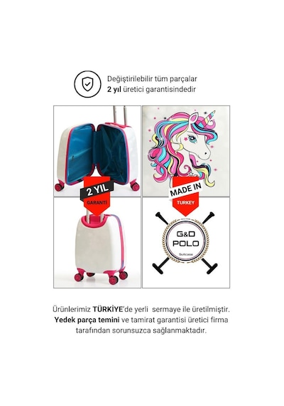 G&d Polo Suitcase Gedox Kids Pembe Beyaz Unicorn Desenli Kız Çocuk Valizi 152