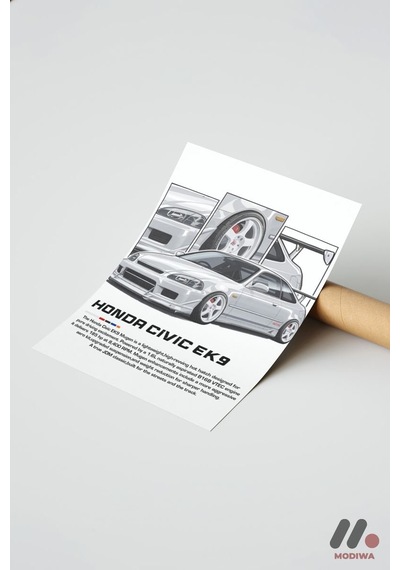 Honda Civic Ek9 Jdm Araba Posteri, Çerçevesiz Yüksek Kalite Duvar Afişi - Oto Severlere Özel Hediye