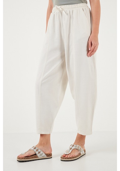 Lela Pamuklu Relaxed Fit Normal Bel Daralan Paça Bayan Pantolon 668Yp5198 Taş