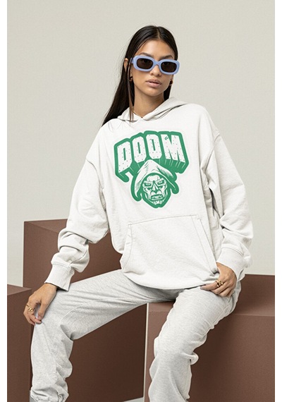 Sevbano Doctor Doom Marvel Karakter Baskılı Unisex Oversize Hoodie Beyaz