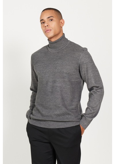 AC&Co / Altınyıldız Classics Erkek Grı Melanj Standart Fit Normal Kesim Tam Balıkçı Yaka Jakarlı Triko Kazak Gri Melanj AC&Co / Altınyıldız Classics Erkek Grı Melanj Standart Fit Normal Kesim Tam Balıkçı Yaka Jakarlı Triko Kazak Gri Melanj