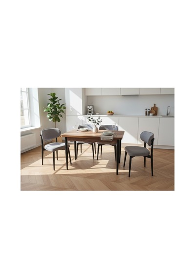 Tool Aksesuar T- 6003 Kemençe 70x120 Mdf Polo Açık Gri 4 Kişilik Yemek Masası Takımı
