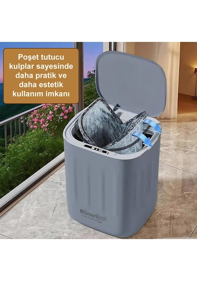 Greentech Sensörlü 28 Litre Çöp Kovası Şarj Edilebilir Lityum Pilli / Gt-sc07b Çok Renkli