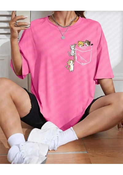 Kozia Outdoors Malkoçbey Cep Detay Baskili Oversize Unisex Basic T-shirt Pembe