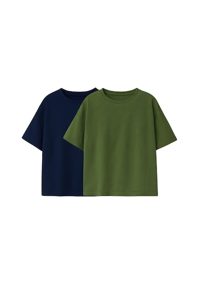 Zuzunga Basic 2'li Unisex Bisiklet Yaka T-shirt Lacivert - Haki Lacivert