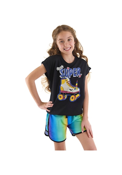 Denokids Mshb&g Unicorn Paten Kız Çocuk T-shirt Şort Takım Çok Renkli