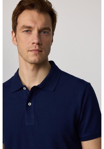 Tudors Erkek Slim Fit Dar Kesim %100 Pamuk Düz Pike Lacivert Polo Yaka Tişört-30496-lacivert Lacivert