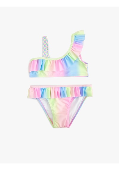 Koton Fırfırlı Tek Omuz İnce Askılı Bikini Takımı Pembe Desenli 5skg00014mm Pembe Desenli