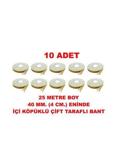 Çift Taraflı İçi Köpüklü Sarı Bant 25 M. Uzunlukta 40 Mm-4 Cm Ebatında 10 Adet