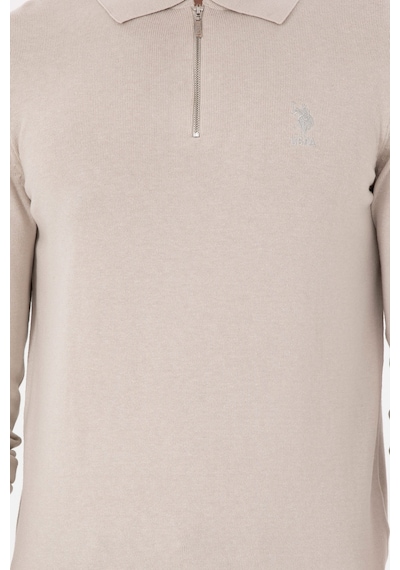 U.S. Polo Assn. Erkek Slim Fit Yarım Fermuarlı Taş Melanj Basic Kazak 50297066-VR225