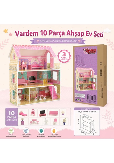 Vardem 10 Parça Ahşap Ev Seti, 70,2 X 60,5 X 24 Cm Mobilyalı Oyuncak Ev, Aksesuarlı Çocuk Evcilik Seti, Ahşap Bebek Evi Ve Rol Yapma Oyuncağı Tx1055 Abanoz - Beyaz Vardem 10 Parça Ahşap Ev Seti, 70,2 X 60,5 X 24 Cm Mobilyalı Oyuncak Ev, Aksesuarlı Çocuk Evcilik Seti, Ahşap Bebek Evi Ve Rol Yapma Oyuncağı Tx1055 Abanoz - Beyaz