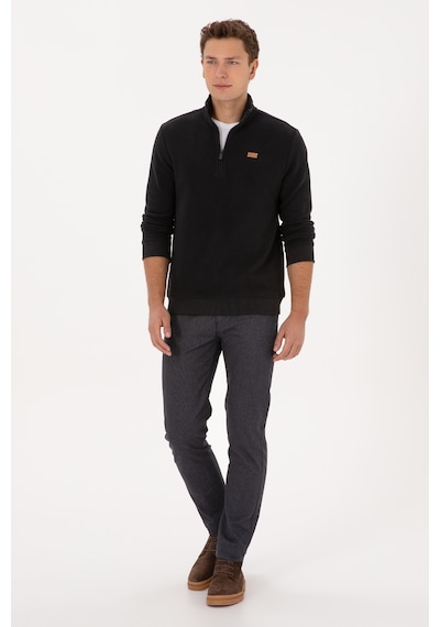 U.S. Polo Assn. Erkek Regular Fit Yarım Fermuarlı Siyah Basic Sweatshirt 50313802-VR046