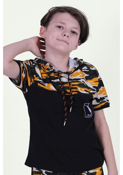 Panios Kids Kapşonlu Kamuflaj Desen Erkek Çocuk T-shirt Sarı