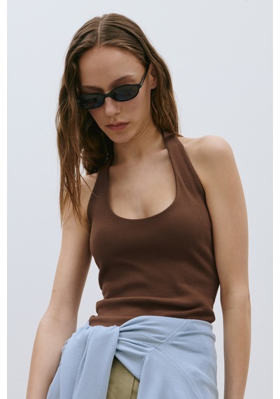 Suud Collection Kahverengi Tara Halter Top
