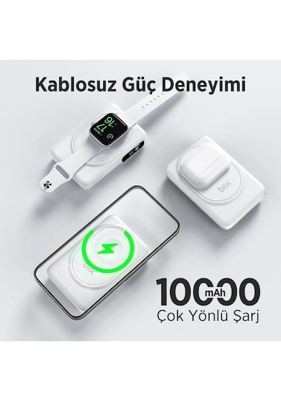 Tpb16 10.000 Mah Oled Ekranlı Manyetik Kablosuz Powerbank 20w Pd Hızlı Şarj Ve 15w Magsafe Beyaz