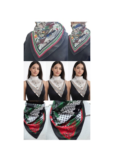 Aldaıyr 7 Filistin Temalı Fular 50x50 Unisex Günlük Kullanıma Uygun Puşi Şal Kefiye Filistin Bayrakt Çok Renkli 74504140