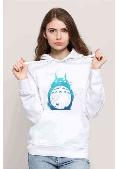 My Neighbor Komşum Totoro Baskılı Beyaz Kadın Kapşonlu Sweatshir (534768042)