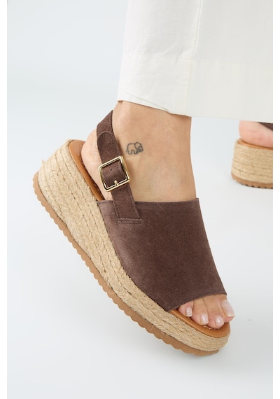 Manijero Penny Kadın Hakiki Deri Kemerli Tokalı Kahve Sandalet