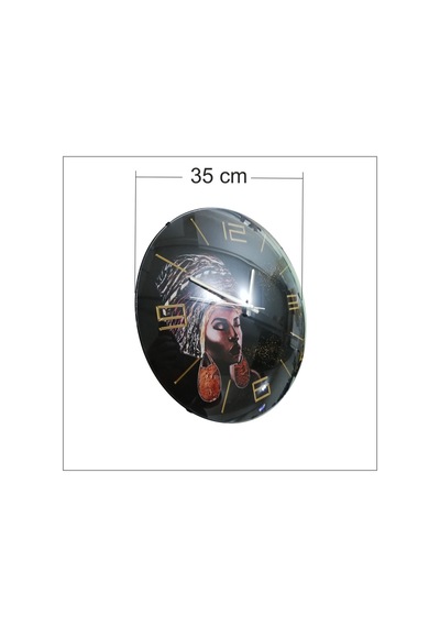 Esmer Kadın Kız Başı Resimli 35 Cm Bombe Camlı Duvar Saa... Çok Renkli