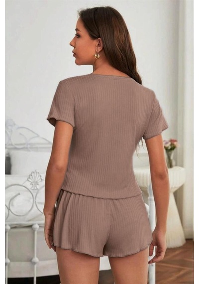 Bella Notte Viskon Vizon Dügme Detayli Kisa Kollu Sort Pijama Takım 7507-mayascollectıon Vızon2