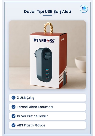 Duvar Tipi Priz Ve Usb Portlu Termal Akım Korumalı Şarj Aleti Ev