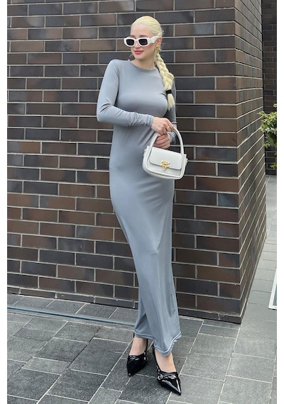 Madmext Füme Basic Yarım Balıkçı Uzun Kollu Elbise Mg1947-füme