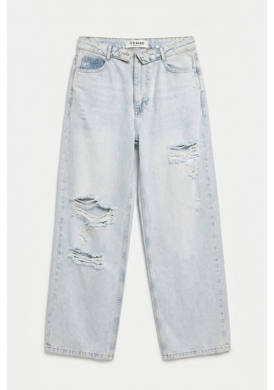 Kadın Ice 12s6-100 Straight Fit Kemer Detaylı Özel Tasarım Denim Jean Buz Mavi