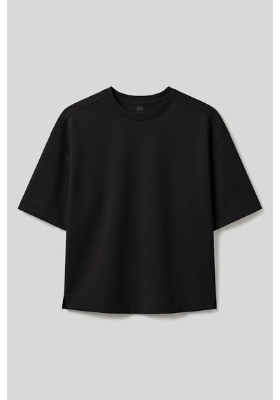 Tommy Life Siyah O Yaka Oversize Kısa Kollu Kadın T-shirt - 97316