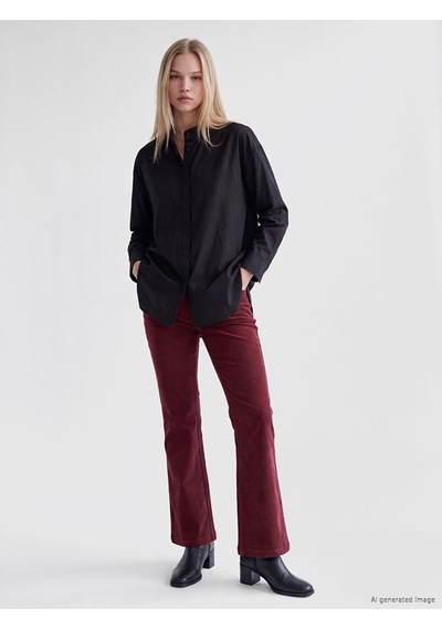 Lcw Vision Siyah Hakim Yaka Oversize Kadın Gömlek