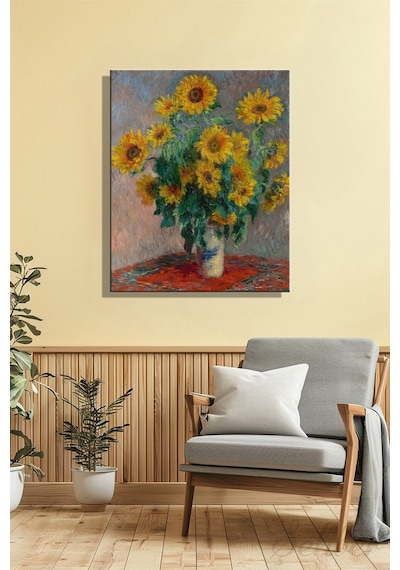Kanvas Duvar Tablosu Dikey Tekli Salon Mutfak Yatak Odası Ofis Claude Monet Ayçiçekleri