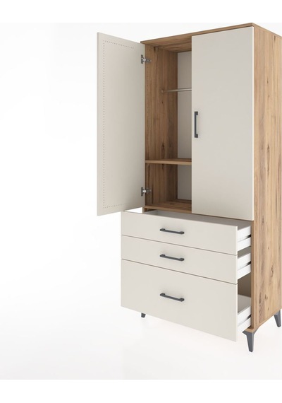 Hyperion Dolap 2 Raflı 3 Çekmeceli Tek Askılı 88x44x195 Çam-a... Çam