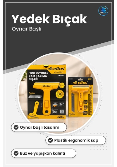 Cam Kazıyıcı Bıçak Oynar Başlı Plastik Saplı Yedek Bıçaklı Buz Ka Çok Renkli