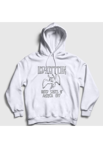 Presmono Unisex Logo Led Zeppelin Kapüşonlu Sweatshirt Beyaz