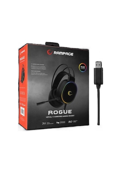 Rampage ROGUE Siyah Usb Rgb Ledli Gaming Esnek Mikrofonlu Oyuncu Kulaklık