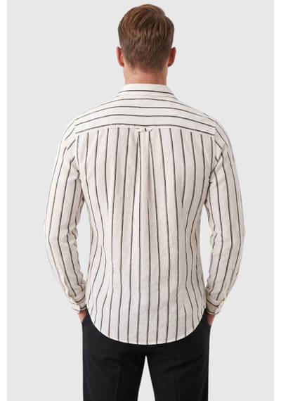 Deepsea Erkek %100 Pamuk Slim Fit Dar Kesim Keten Dokulu Çizgili Uzun Kollu Beyaz Gömlek 2600034 Deepsea Erkek %100 Pamuk Slim Fit Dar Kesim Keten Dokulu Çizgili Uzun Kollu Beyaz Gömlek 2600034