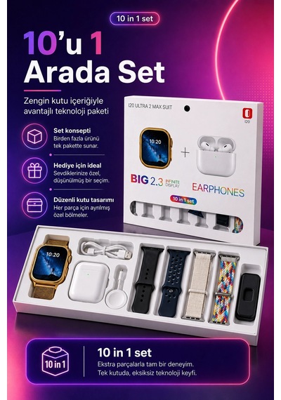 Dokunmatik Ekranlı Akıllı Saat Kablosuz Kulaklık Ve Aksesuarlarıyla Tam Set