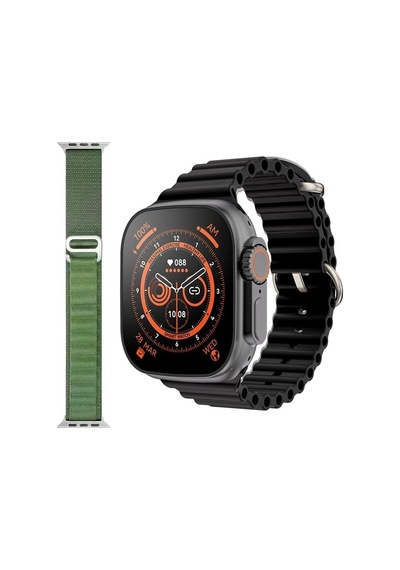 GS8 Watch 8 Ultra Akıllı Saat Siyah Watch 2.02 Inc Yeşil Silikon Kordon Hediye (İthalatçı Garantili)