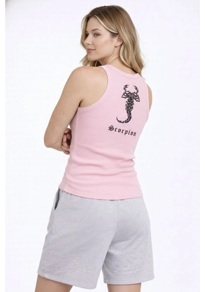 Novalisse Kadın Fitilli Atlet Sıfır Yaka Slim Fit Arka Baskılı Spor Atlet - Pembe Çoklu Renk