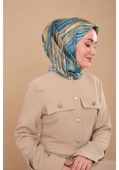 Silk Home Tivil Saf İpek 11484 - 34 Yeşil Krem Çizgi Desen yeşil