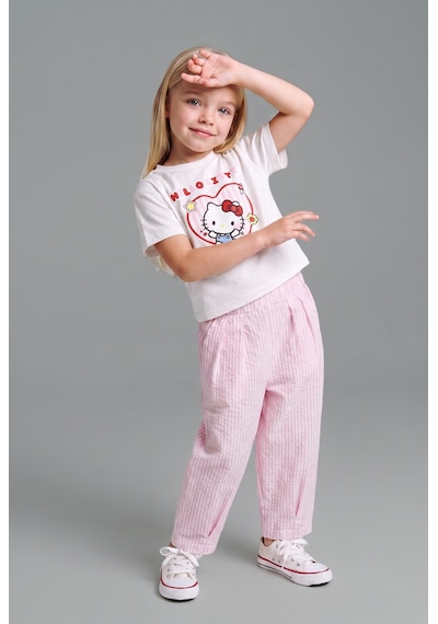 Defacto Hello Kitty Lisanslı Kısa Kollu Tişört Esnek Belli Pantolon Alt 2li Takım Kız Bebek H9634a526aupn82 Pembe-pn82