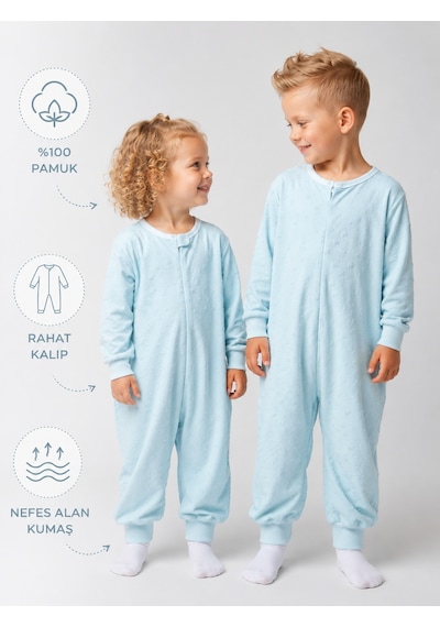 Babyhola Mevsimlik Çocuk Uyku Tulumu 1.5 Tog 1-8 Yaş Unisex Uzun Kollu %100 Pamuk 2710 Mavi