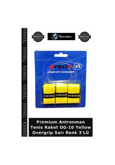 Premium Antrenman Tenis Raket Og-10 Yellow Overgrip Sarı Renk 3'lü