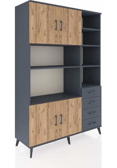 Hyperion Dolap 9 Raflı 4 Çekmeceli 4 Kapaklı 132x44x195 Antrasit-çam/antrasit Atlas Çam/antrasıt