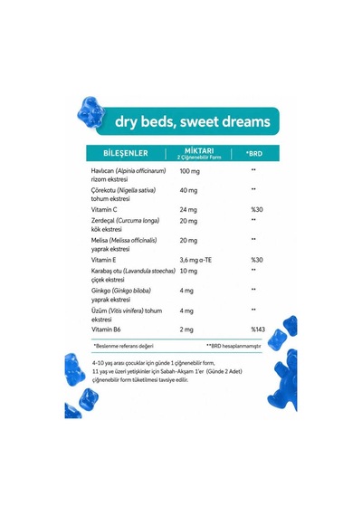 Kids Dry Beds Sweet Gummıes 60 Adet