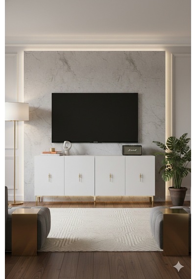 Ka1812bg Salkım Konsol ,tv Sehpası Beyaz-gold 180cm