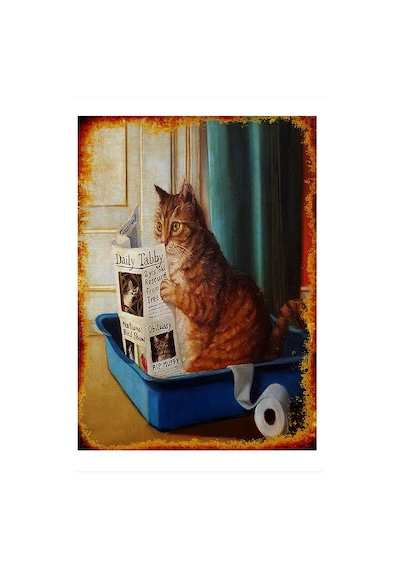 Bedeko Tuvalette Gazete Okuyan Kedi Model Mdf Tablo 25 Cm X 35 Cm